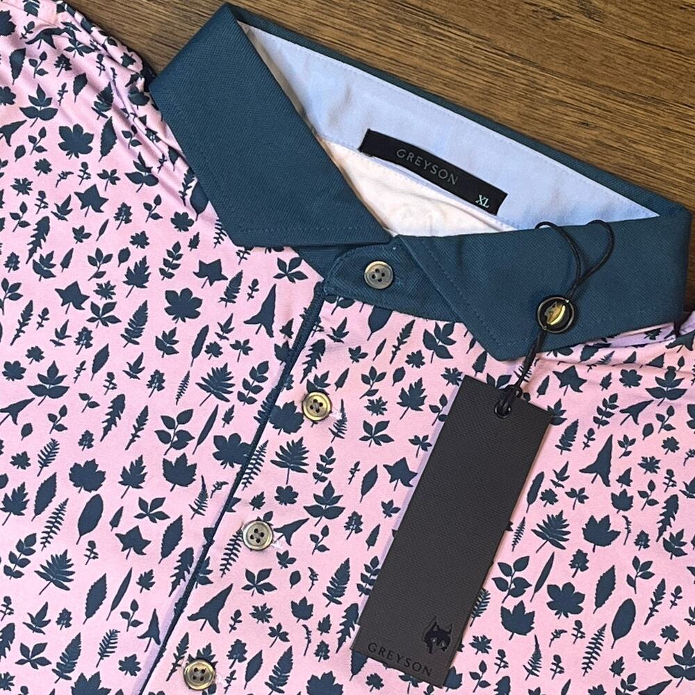 Greyson‎ Magical Ferns Golf Polo Short Sleeve Luxury Mauve Mist Floral Men’s XL